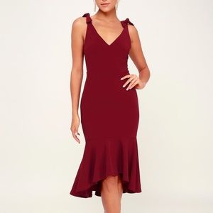 Lulus Wine Red Trumpet Hem Bodycon Midi Dress